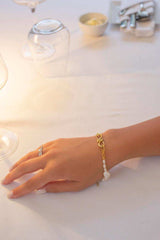 Serpentine Pearl 18k Gold Link Bracelet Mamour Paris Jewellery