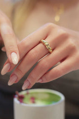 Garnet Twisted Croissant Ring 18k Gold Mamour Paris Jewelry