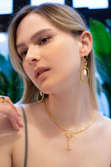 Rochelle Pearl & Onyx Gemstone Drop Earrings Mamour Paris Jewellery