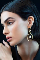 Rochelle Pearl & Onyx Gemstone Drop Earrings Mamour Paris Jewellery
