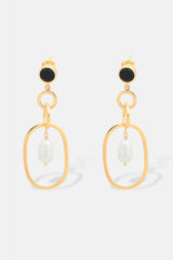 Rochelle Pearl & Onyx Gemstone Drop Earrings Mamour Paris Jewellery